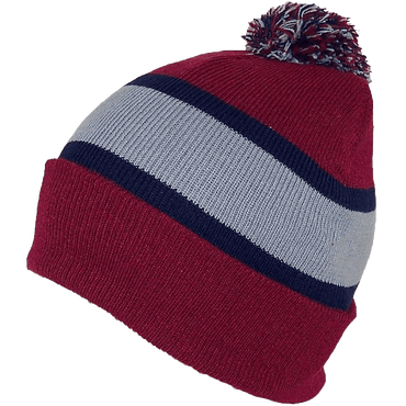 GMI Mens Striped Cuffed Knit Beanie W-Pom Pom